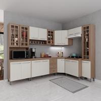 Cozinha Modulada Completa Fidelitá Paris 8 Peças 445cm 18 Portas 3 Gavetas Com Tampo Nogal/salinas - 1