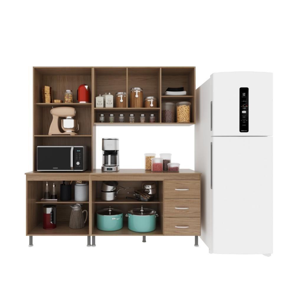 Cozinha Modulada Compacta Fidelitá Paris 3 Peças 190cm 9 Portas 3 Gavetas Com Tampo Nogal/salinas - 4