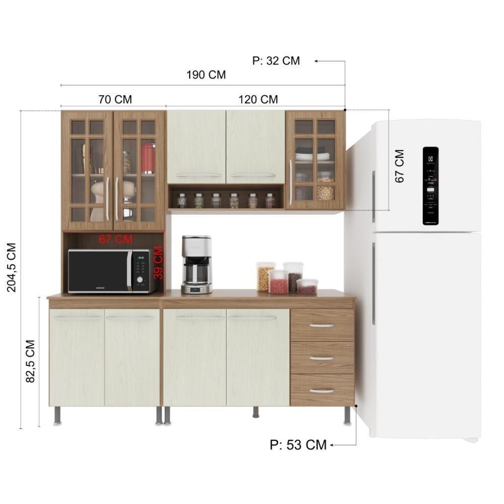 Cozinha Modulada Compacta Fidelitá Paris 3 Peças 190cm 9 Portas 3 Gavetas Com Tampo Nogal/salinas - 8