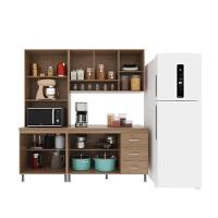 Cozinha Modulada Compacta Fidelitá Paris 3 Peças 190cm 9 Portas 3 Gavetas Com Tampo Nogal/salinas