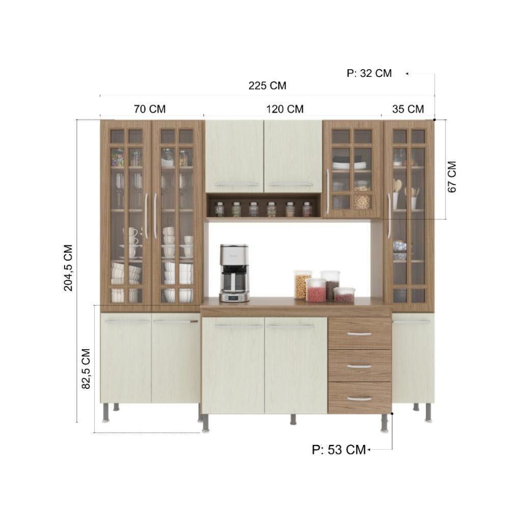 Cozinha Modulada Compacta Fidelitá Paris 4 Peças 225cm 11 Portas 3 Gavetas Com Tampo Nogal/salinas - 4