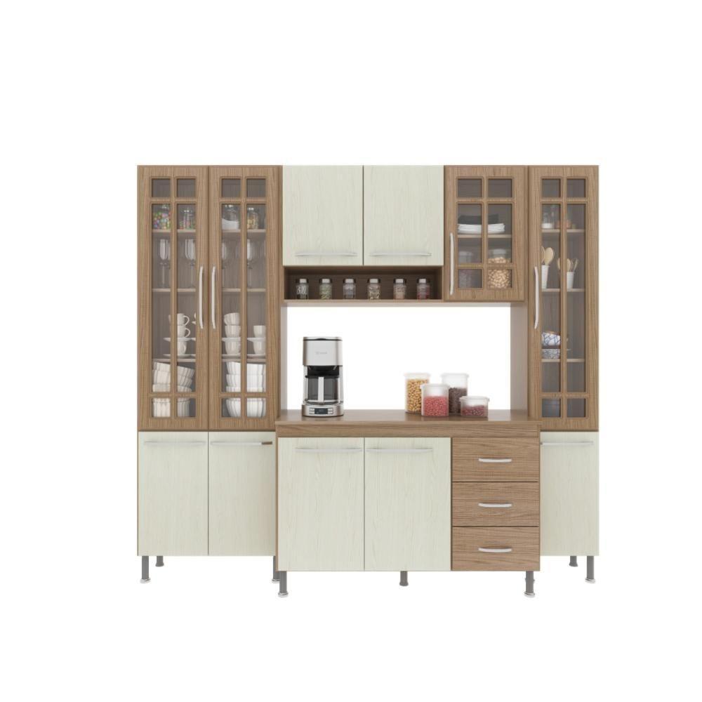 Cozinha Modulada Compacta Fidelitá Paris 4 Peças 225cm 11 Portas 3 Gavetas Com Tampo Nogal/salinas - 8