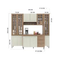 Cozinha Modulada Compacta Fidelitá Paris 4 Peças 225cm 11 Portas 3 Gavetas Com Tampo Nogal/salinas