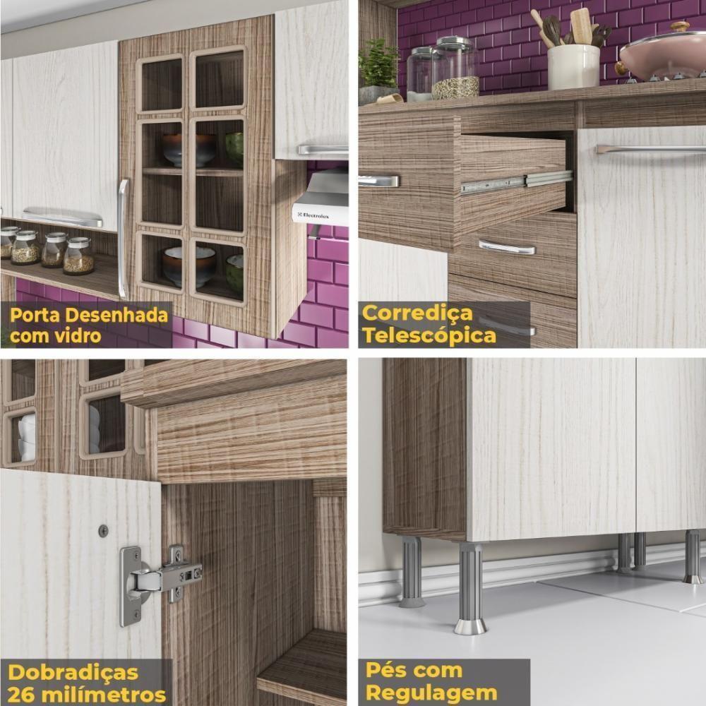 Cozinha Modulada Completa Fidelitá Paris 5 Peças 295 Cm 13 Portas 3 Gavetas Com Tampo Nogal/salinas - 2