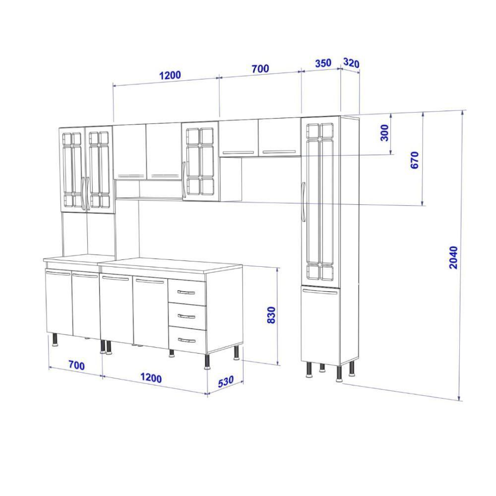 Cozinha Modulada Completa Fidelitá Paris 5 Peças 295 Cm 13 Portas 3 Gavetas Com Tampo Nogal/salinas - 4