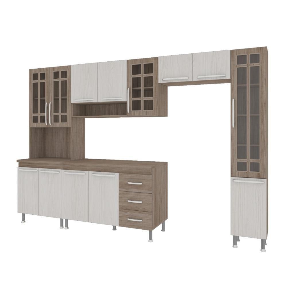 Cozinha Modulada Completa Fidelitá Paris 5 Peças 295 Cm 13 Portas 3 Gavetas Com Tampo Nogal/salinas - 5