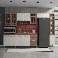 Cozinha Modulada Completa Fidelitá Paris 5 Peças 295 Cm 13 Portas 3 Gavetas Com Tampo Nogal/salinas - 1