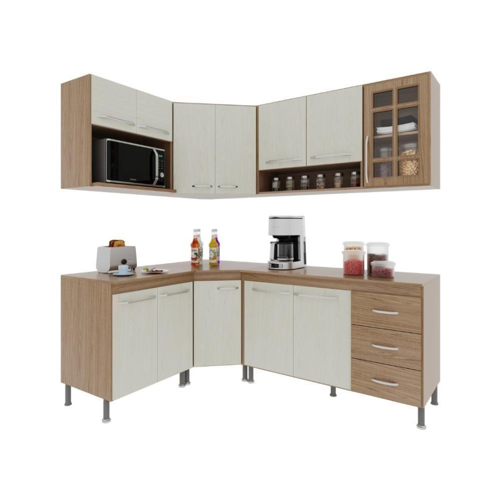 Cozinha Modulada Completa Fidelitá Paris 6 Peças 340cm 12 Portas 3 Gavetas Com Tampo Nogal/salinas - 3