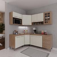 Cozinha Modulada Completa Fidelitá Paris 6 Peças 340cm 12 Portas 3 Gavetas Com Tampo Nogal/salinas - 1