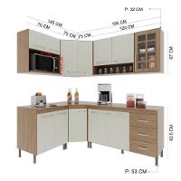 Cozinha Modulada Completa Fidelitá Paris 6 Peças 340cm 12 Portas 3 Gavetas Com Tampo Nogal/salinas - 7