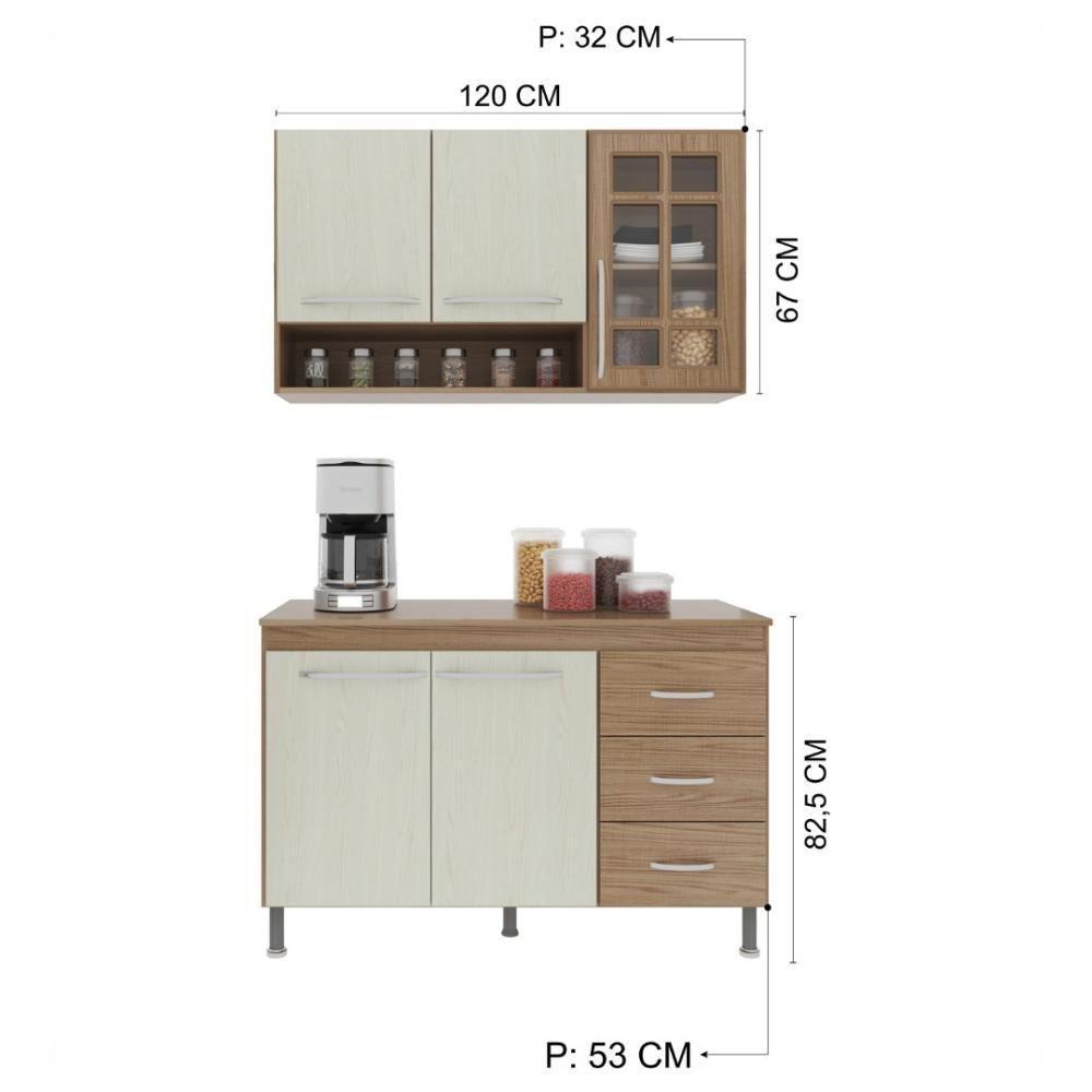 Cozinha Modulada Compacta Fidelitá Paris 2 Peças 120cm 5 Portas 3 Gavetas Com Tampo Nogal/salinas - 9