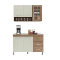 Cozinha Modulada Compacta Fidelitá Paris 2 Peças 120cm 5 Portas 3 Gavetas Com Tampo Nogal/salinas - 11