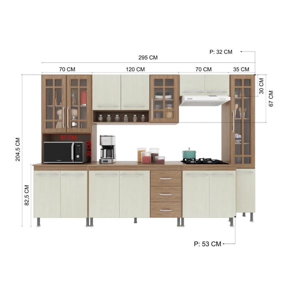 Cozinha Modulada Completa Fidelitá Paris 6 Peças 295cm 15 Portas 3 Gavetas Com Tampo Nogal/salinas - 6