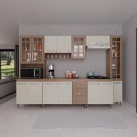 Cozinha Modulada Completa Fidelitá Paris 6 Peças 295cm 15 Portas 3 Gavetas Com Tampo Nogal/salinas - 1