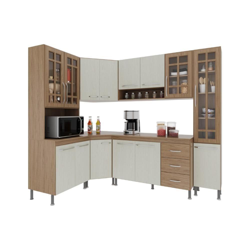 Cozinha Modulada Completa Fidelitá Paris 6 Peças 375 Cm 14 Portas 3 Gavetas Com Tampo Nogal/salinas - 2