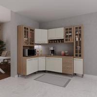 Cozinha Modulada Completa Fidelitá Paris 6 Peças 375 Cm 14 Portas 3 Gavetas Com Tampo Nogal/salinas - 1