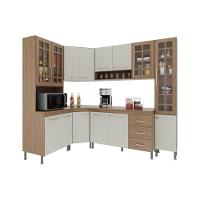 Cozinha Modulada Completa Fidelitá Paris 6 Peças 375 Cm 14 Portas 3 Gavetas Com Tampo Nogal/salinas - 2