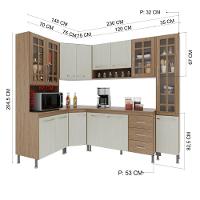 Cozinha Modulada Completa Fidelitá Paris 6 Peças 375 Cm 14 Portas 3 Gavetas Com Tampo Nogal/salinas