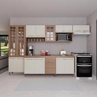 Cozinha Modulada Completa Fidelitá Paris 6 Peças 330cm 15 Portas 3 Gavetas Com Tampo Nogal/salinas - 1