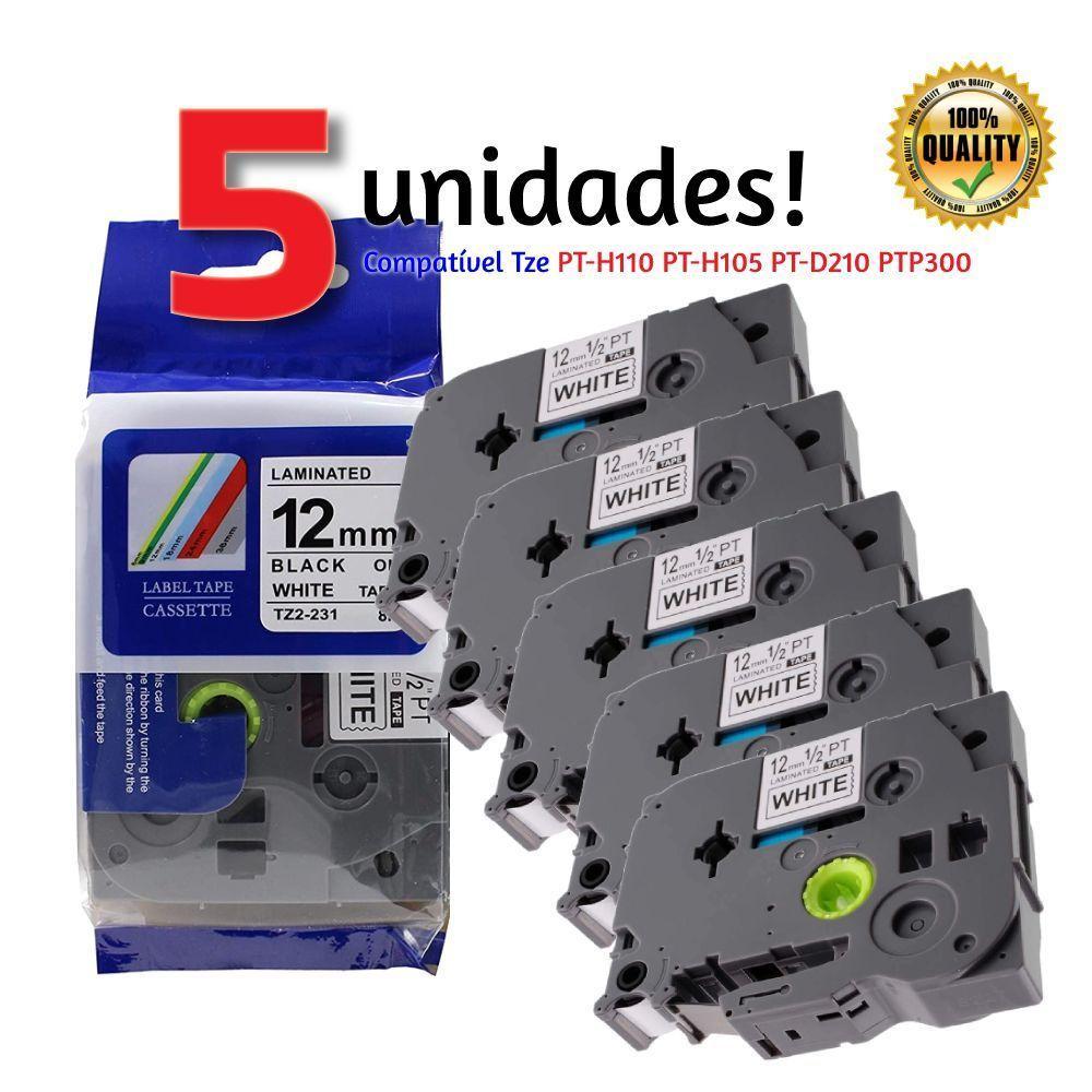 5 Fita Compatível Tze 231 Rotuladora Pt H105 Pt H110 Pt D210 - 1