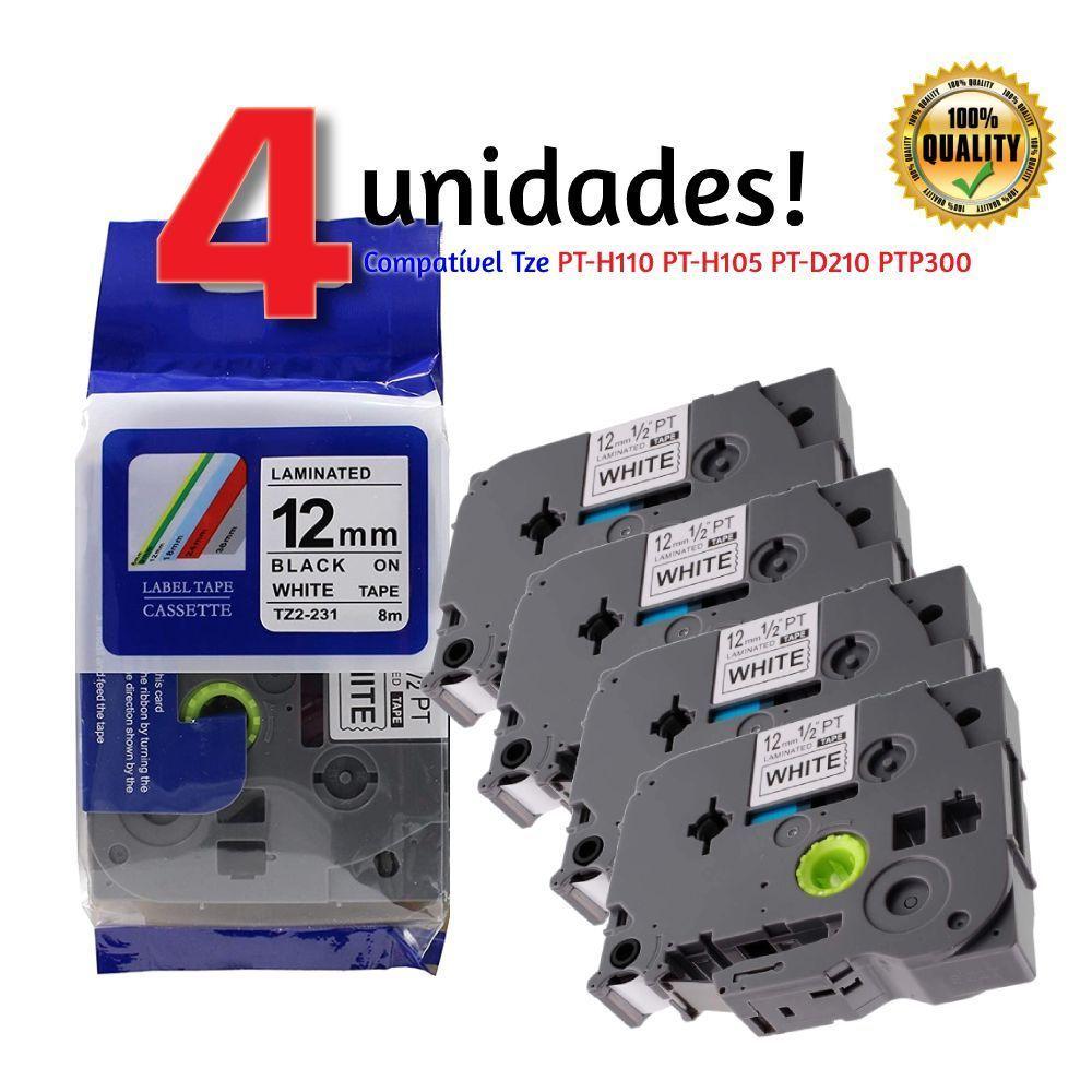 4 Fita Compatível Tze 231 Brother Pt-h105 Pt-h110 Pt-d210 - 1