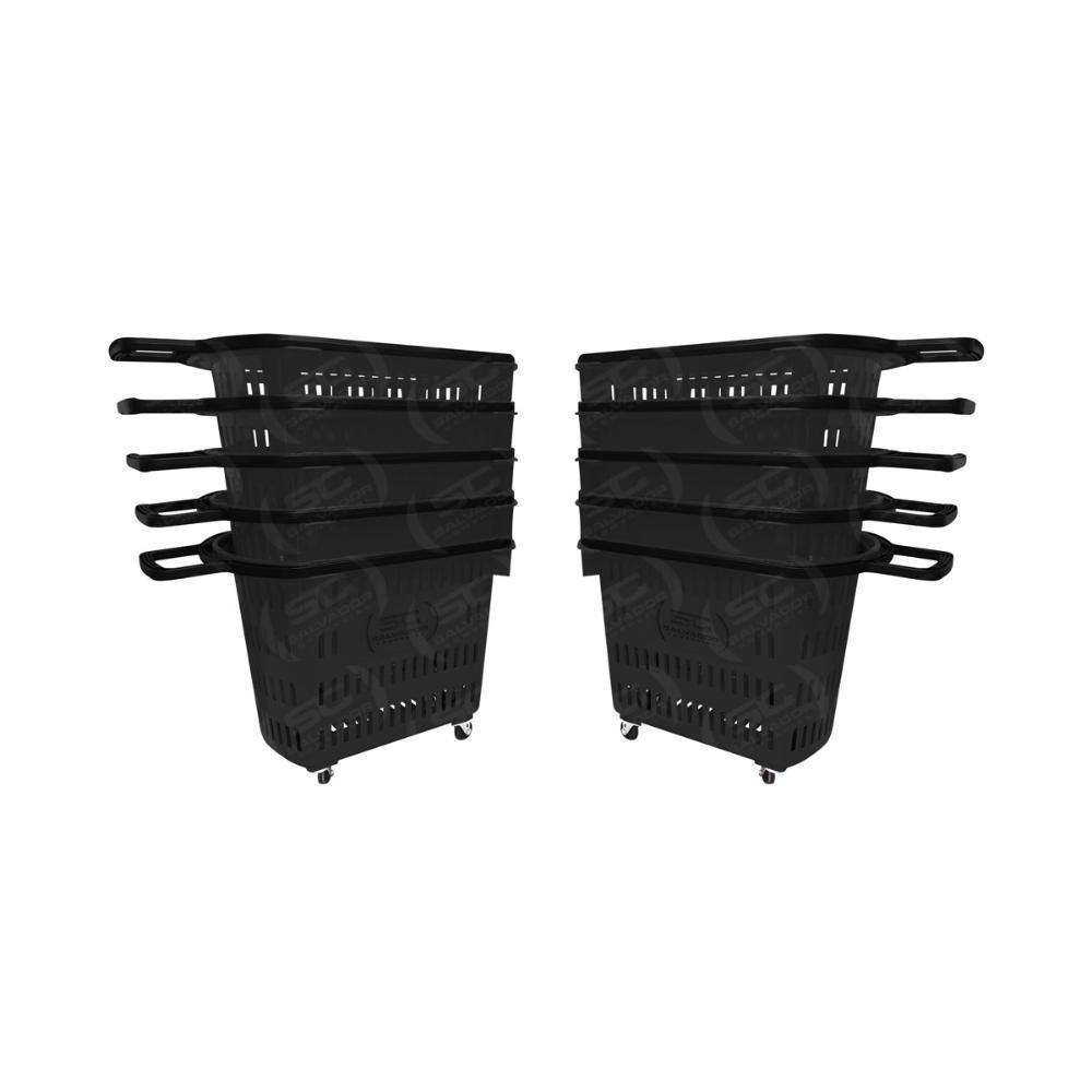 Kit - 10 Cestos Grande Com Rodízio D300 Cód. 3300 Preto - Della Plast - 1