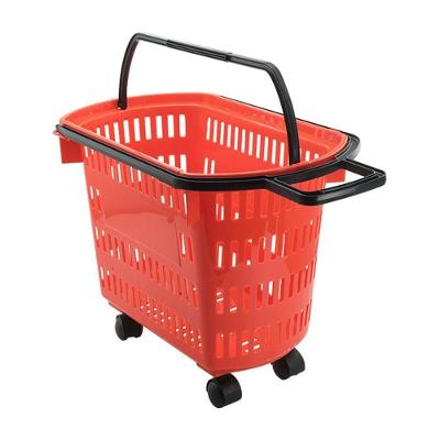 Cesto De Compras Para Supermercado Tamanho Grande Com Rodízio D300 - Della Plast Vermelha