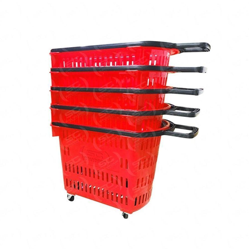 Kit - 5 Cestos Grande Com Rodízio D300 Cód. 3300 Vermelho - Della Plast - 1