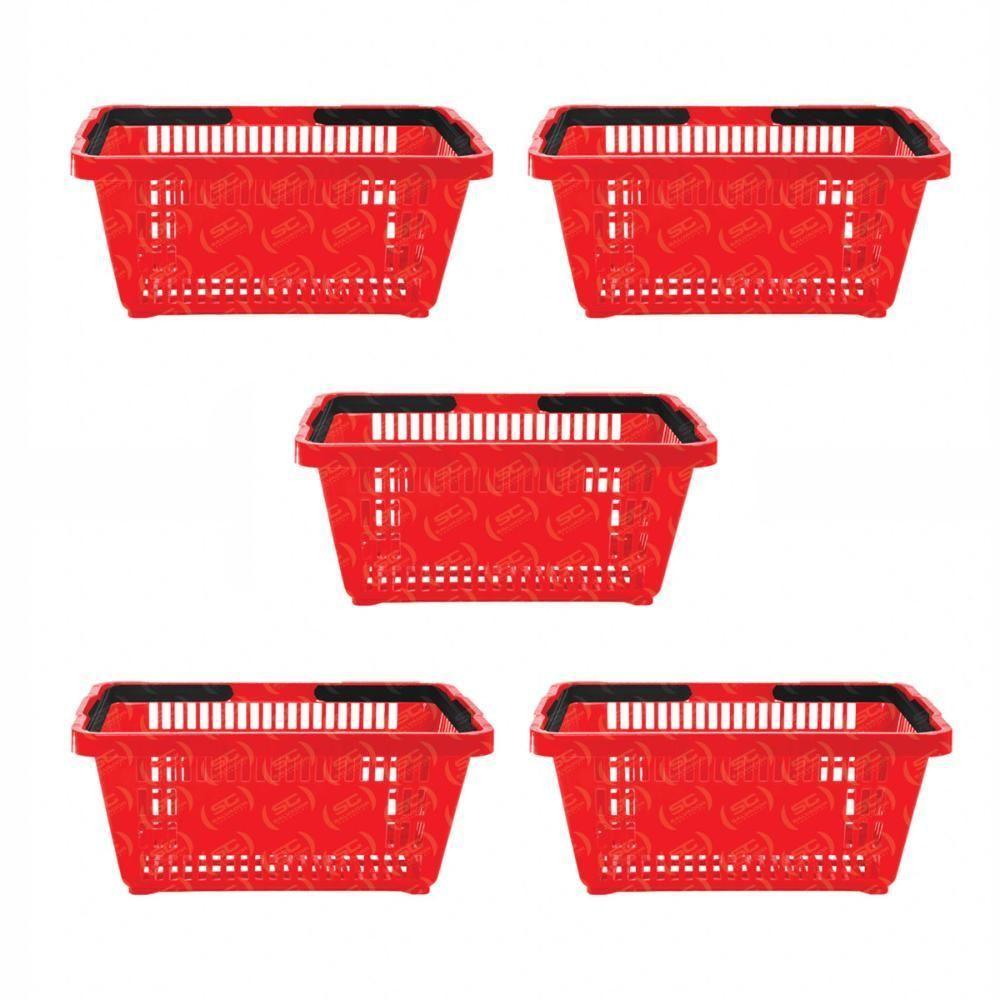 Kit - 5 Cestos Compras Plástica D100 Cód. 3000 Vermelho - Della Plast - 1