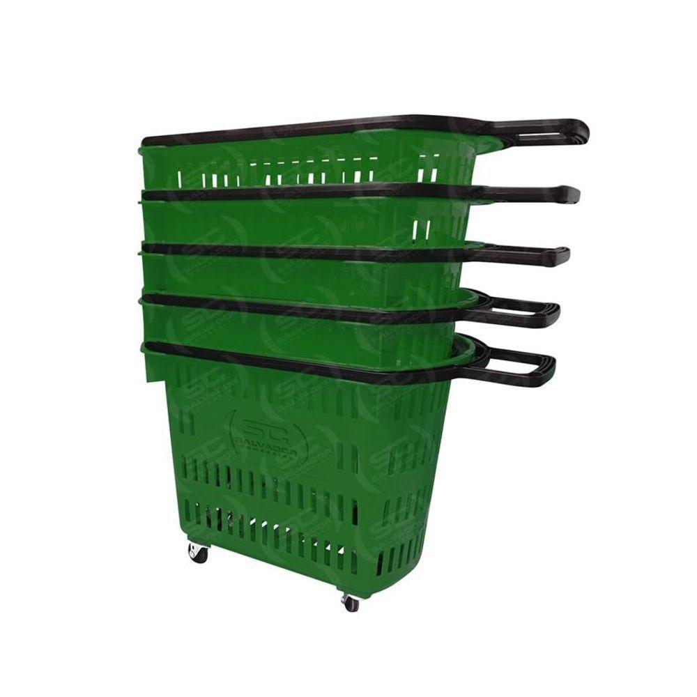 Kit - 5 Cestos Grande Com Rodízio D300 Cód. 3300 Verde - Della Plast - 1