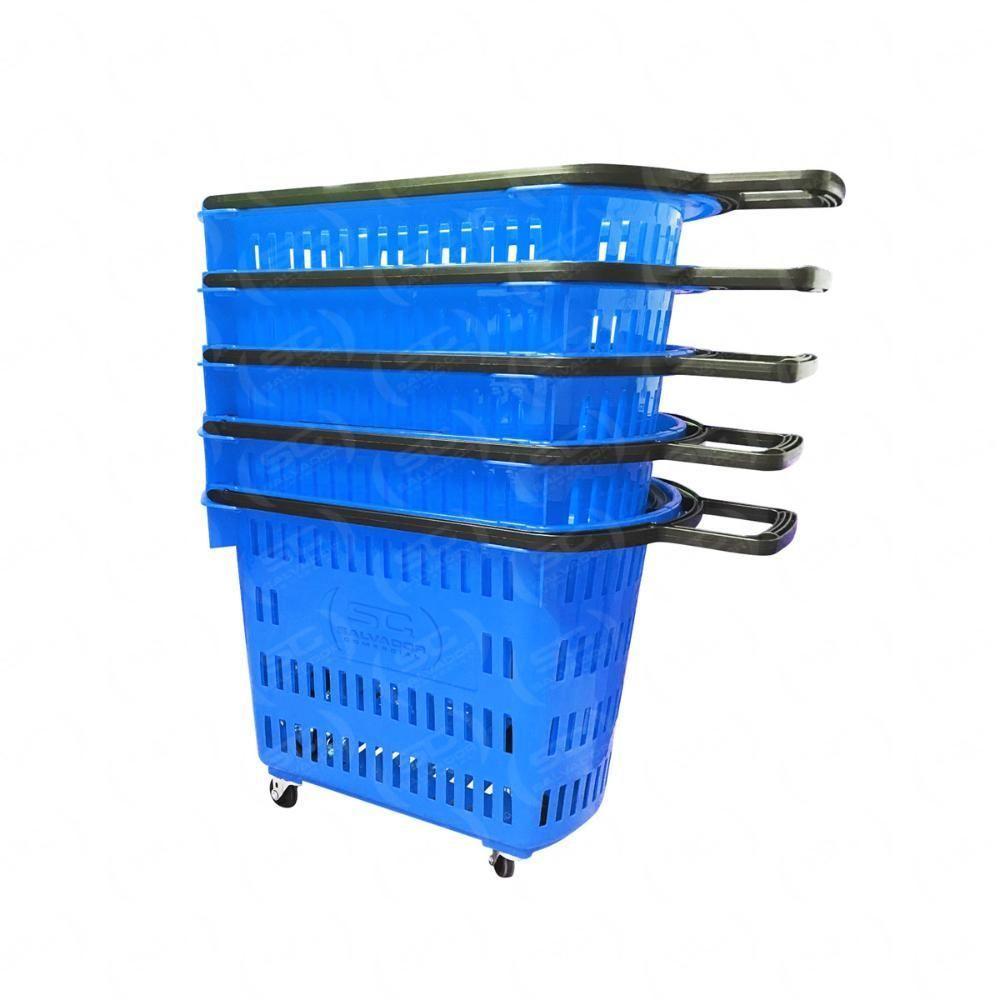 Kit - 5 Cestos Grande Com Rodízio D300 Cód. 3300 Azul - Della Plast - 1