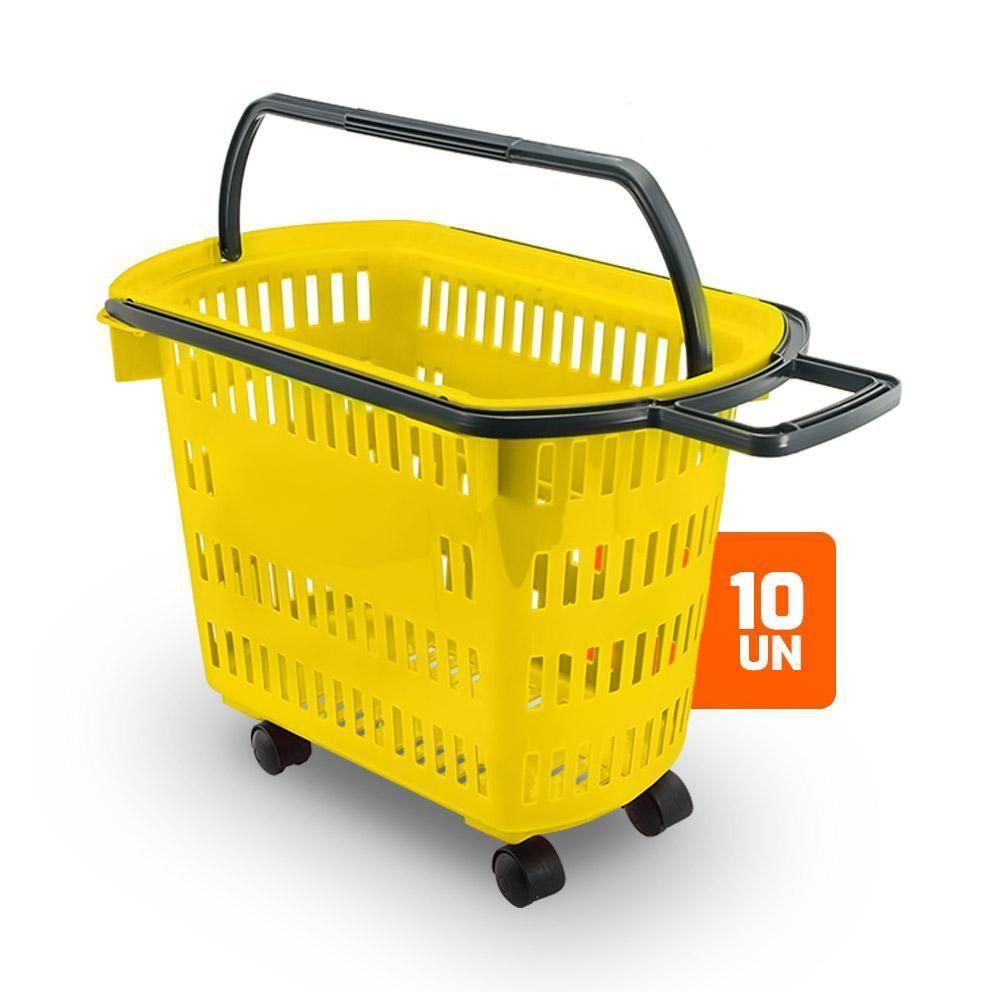 Kit - 10 Cestos Grande Com Rodízio D300 Cód. 3300 Amarelo - Della Plast - 1