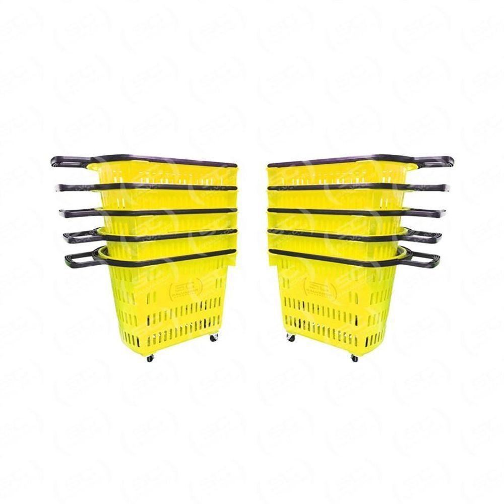 Kit - 10 Cestos Grande Com Rodízio D300 Cód. 3300 Amarelo - Della Plast - 4
