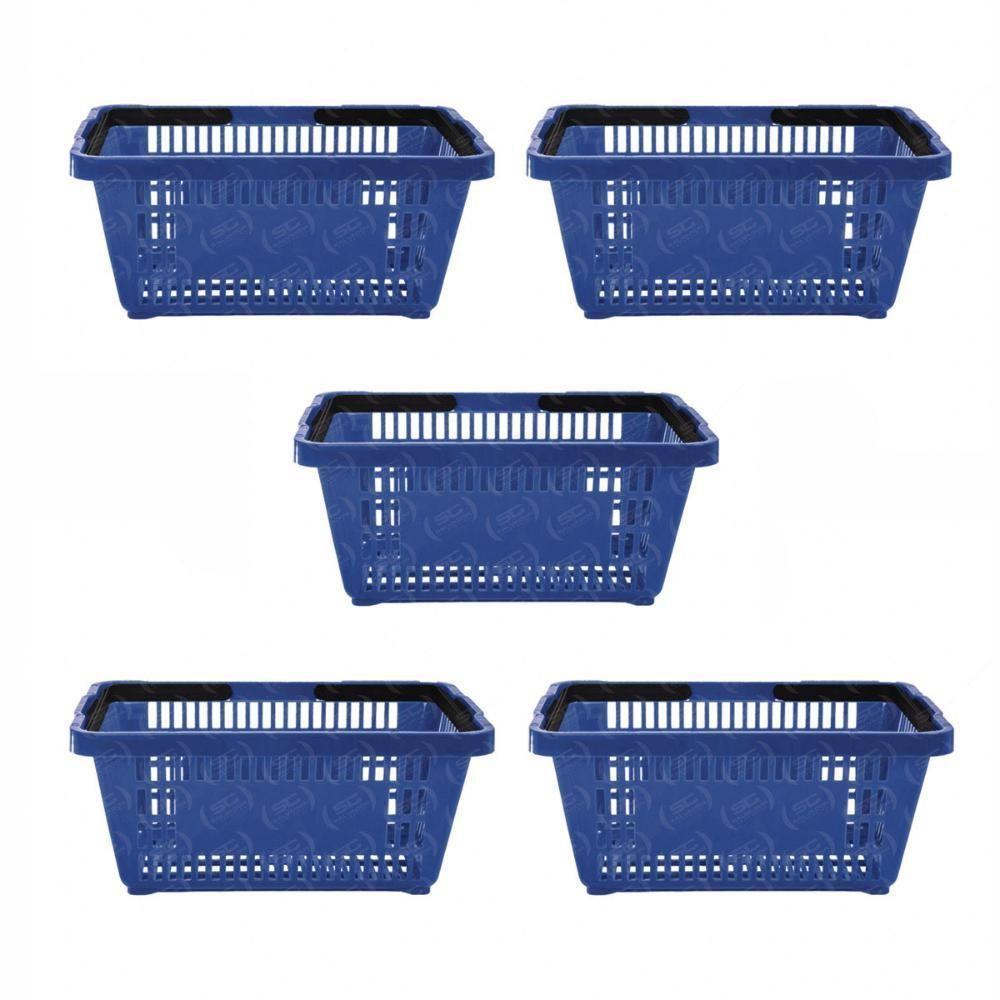 Kit - 5 Cestos Compras Plástica D100 Cód. 3000 Azul Padrão - Della Plast - 1