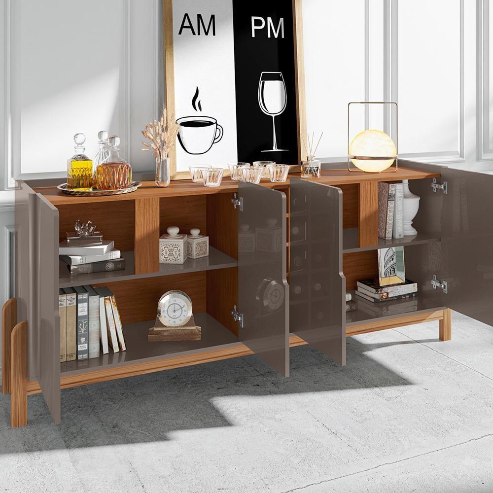 Buffet 190cm Adega 050520 E Cristaleira 4 Portas 50519 Cinza Perola Cedro Dcasa Cinza Perola Cedro - 3