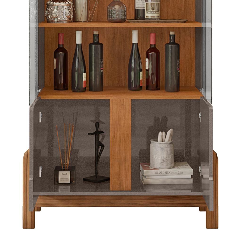 Buffet 190cm Adega 050520 E Cristaleira 4 Portas 50519 Cinza Perola Cedro Dcasa Cinza Perola Cedro - 4