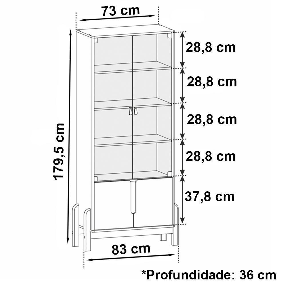 Buffet 190cm Adega 050520 E Cristaleira 4 Portas 50519 Cinza Perola Cedro Dcasa Cinza Perola Cedro - 6