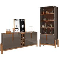 Buffet 190cm Adega 050520 E Cristaleira 4 Portas 50519 Cinza Perola Cedro Dcasa Cinza Perola Cedro - 1