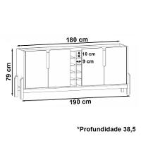 Buffet 190cm Adega 050520 E Cristaleira 4 Portas 50519 Cinza Perola Cedro Dcasa Cinza Perola Cedro - 5