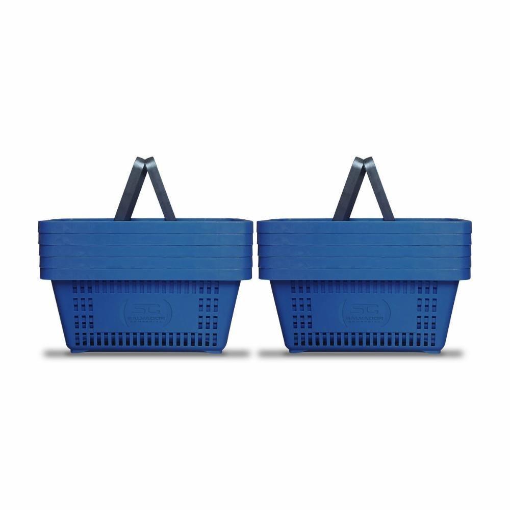 Kit - 10 Cestos Compras Plástica D100 Cód. 3000 Azul Padrão - Della Plast - 1