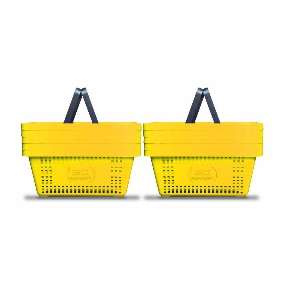 Kit - 10 Cestos Compras Plástica D100 Cód. 3000 Amarelo - Della Plast - 1