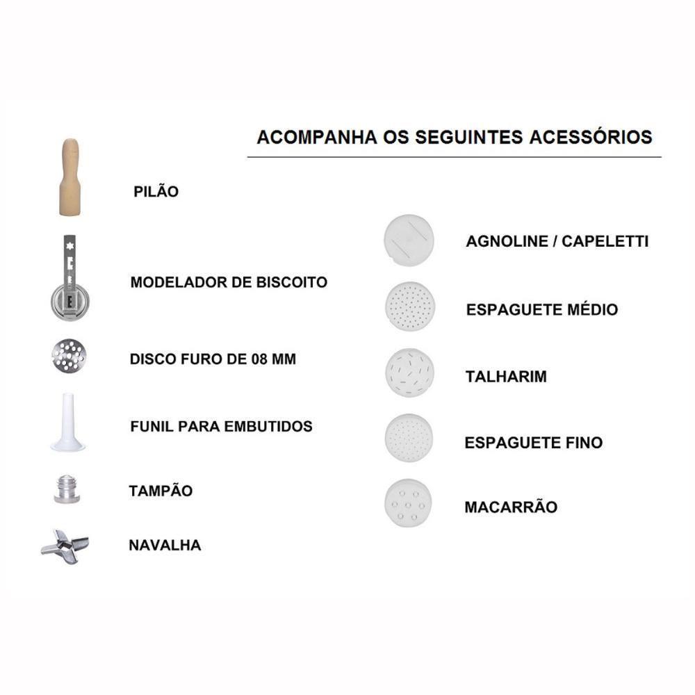 Moedor Carne E Extrusor Massa Pro Branco Boca 08 Motor 1/3 Cv 220v - Anodilar 220v - 5