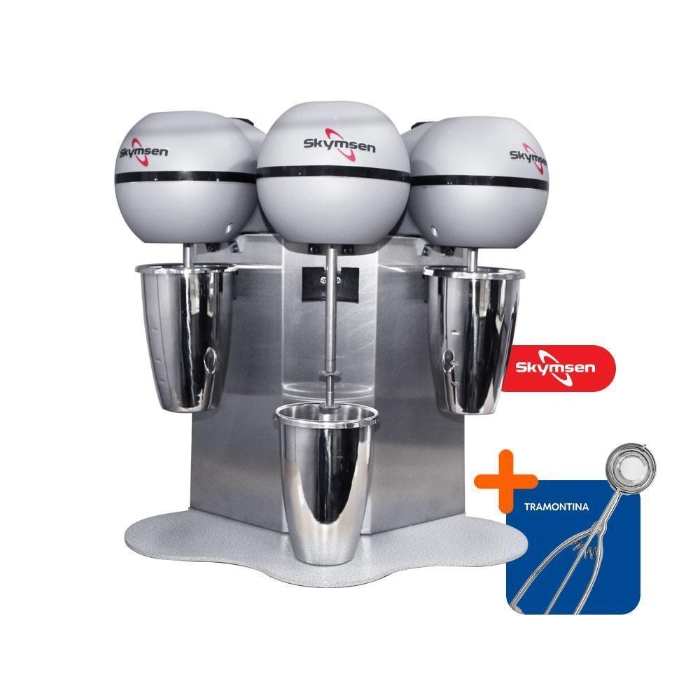 Batedor De Milk Shake 3 Copos 0,8l Profissional Inox Bms-3 220v + Concha De Sorvete Extrator 220v - 3