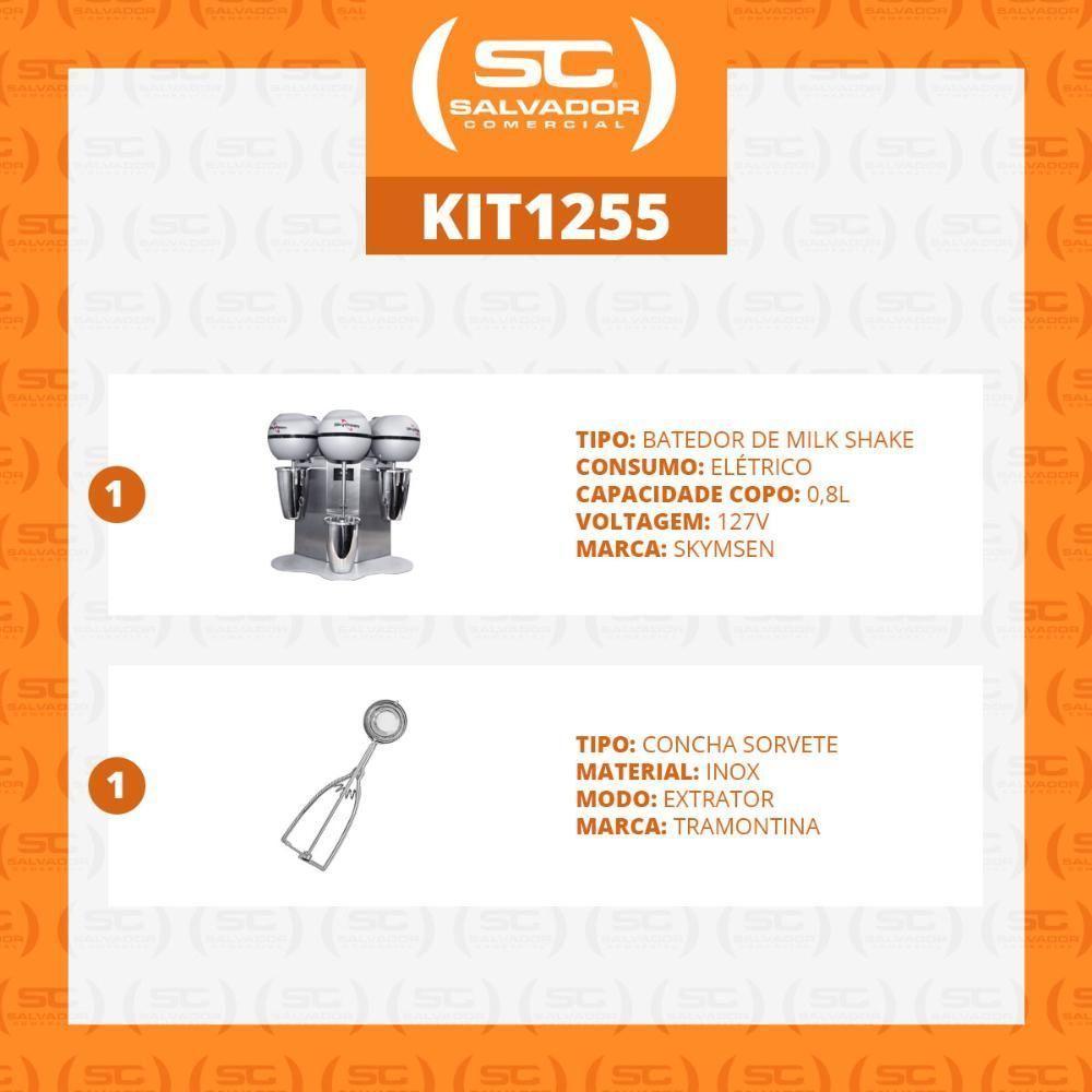 Batedor De Milk Shake 3 Copos 0,8l Profissional Inox Bms-3 127v + Concha De Sorvete Extrator 127v - 3