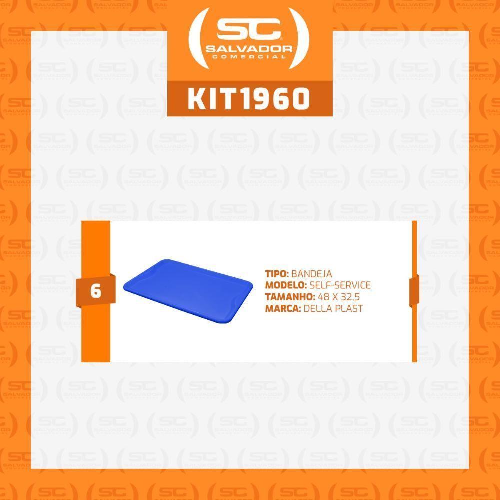 Conjunto 6 Bandejas Plásticas Self-service Refeição 48 X 32,5 X 2 Br-100 Azul - Della Plast - 2