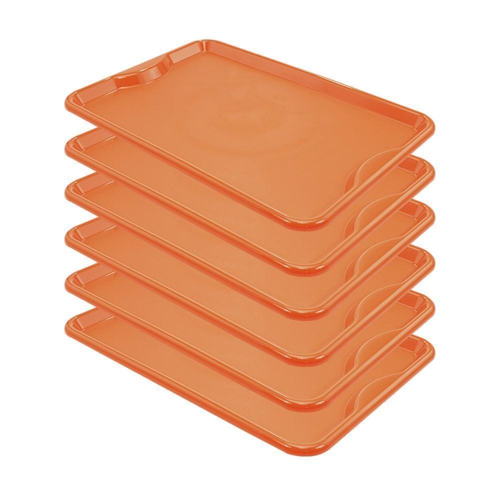 Conjunto 6 Bandejas Plásticas Self-service Refeição 48 X 32,5 X 2 Br-100 Laranja - Della Plast - 1