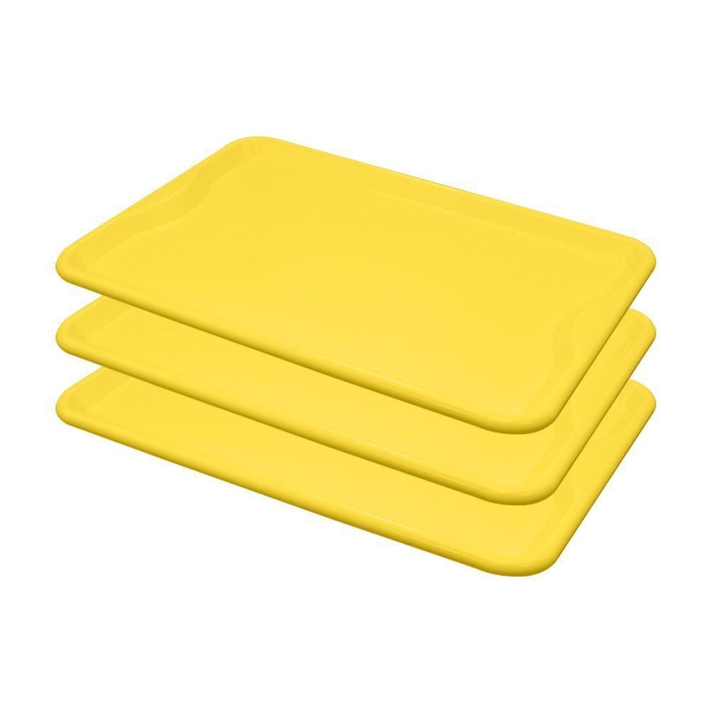Conjunto 3 Bandejas Plásticas Self-service Refeição 48 X 32,5 X 2 Br-100 Amarela - Della Plast - 1