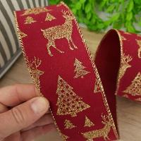 Fita Aramada Vermelha Rena E árvore Dourada Comp 9.14m - 2