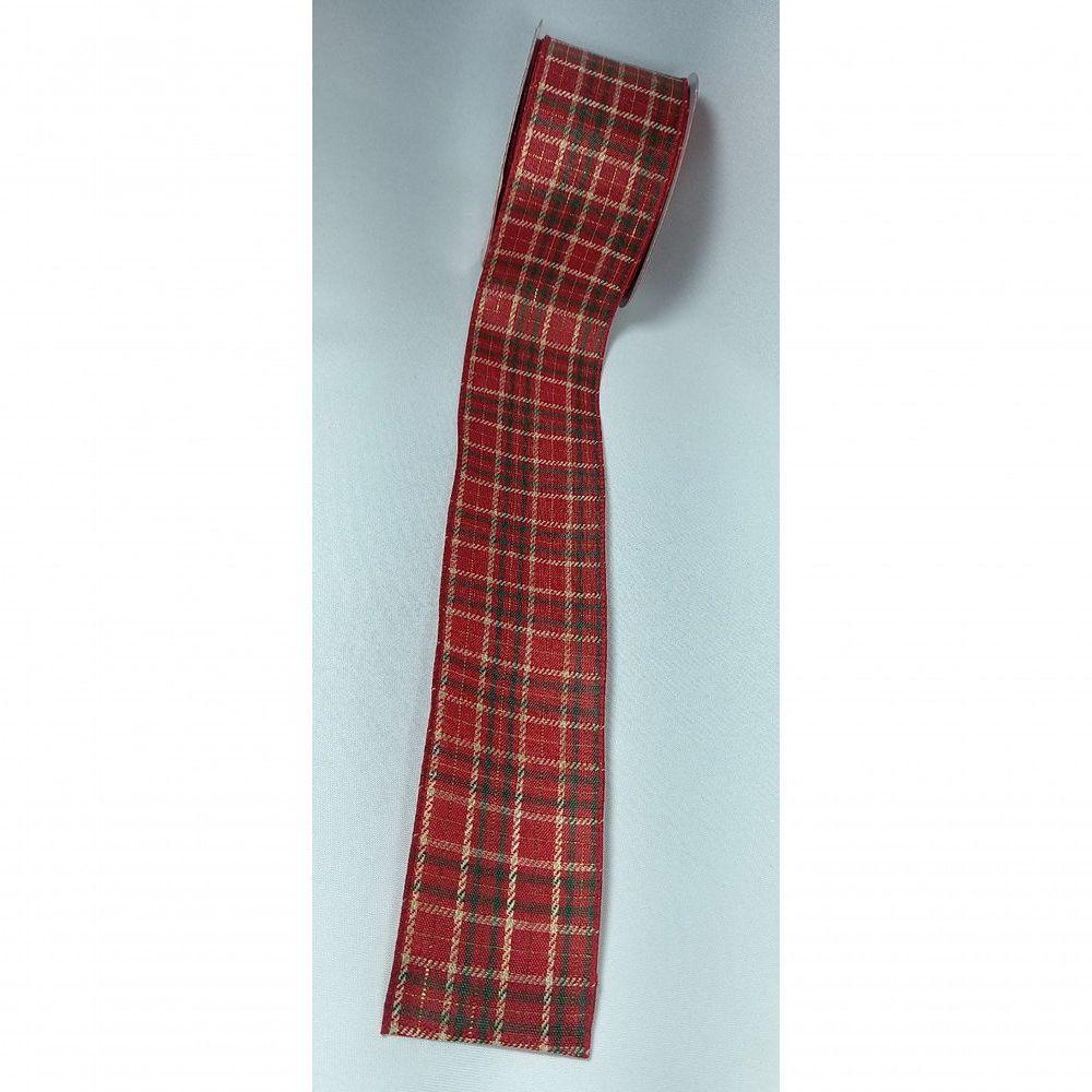 Fita Decorativa Vermelha Xadrez Com Filete Dourado -Cf536 - 2