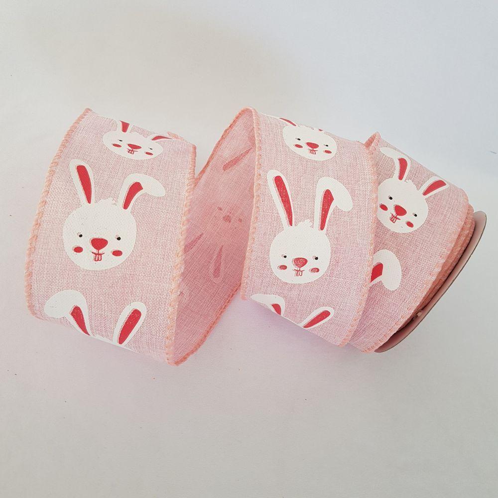 Fita Aramada Rosa Com Coelhinho Branco Comp 9.14m - 2